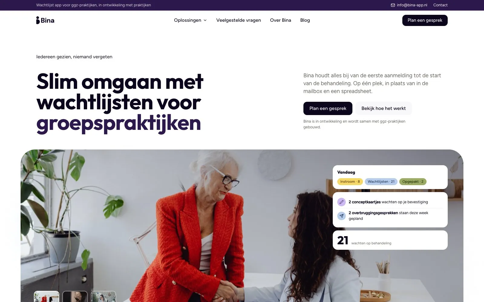 De homepage van Bina