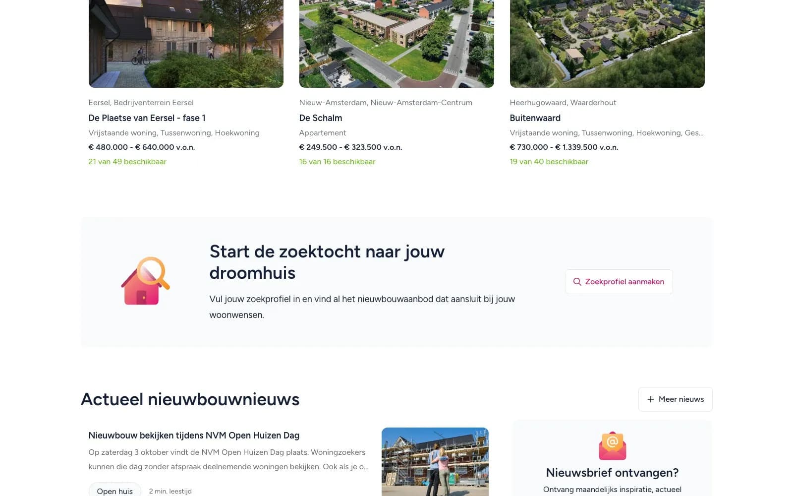 Het zoekprofiel en het nieuws op Nieuwbouw.nl